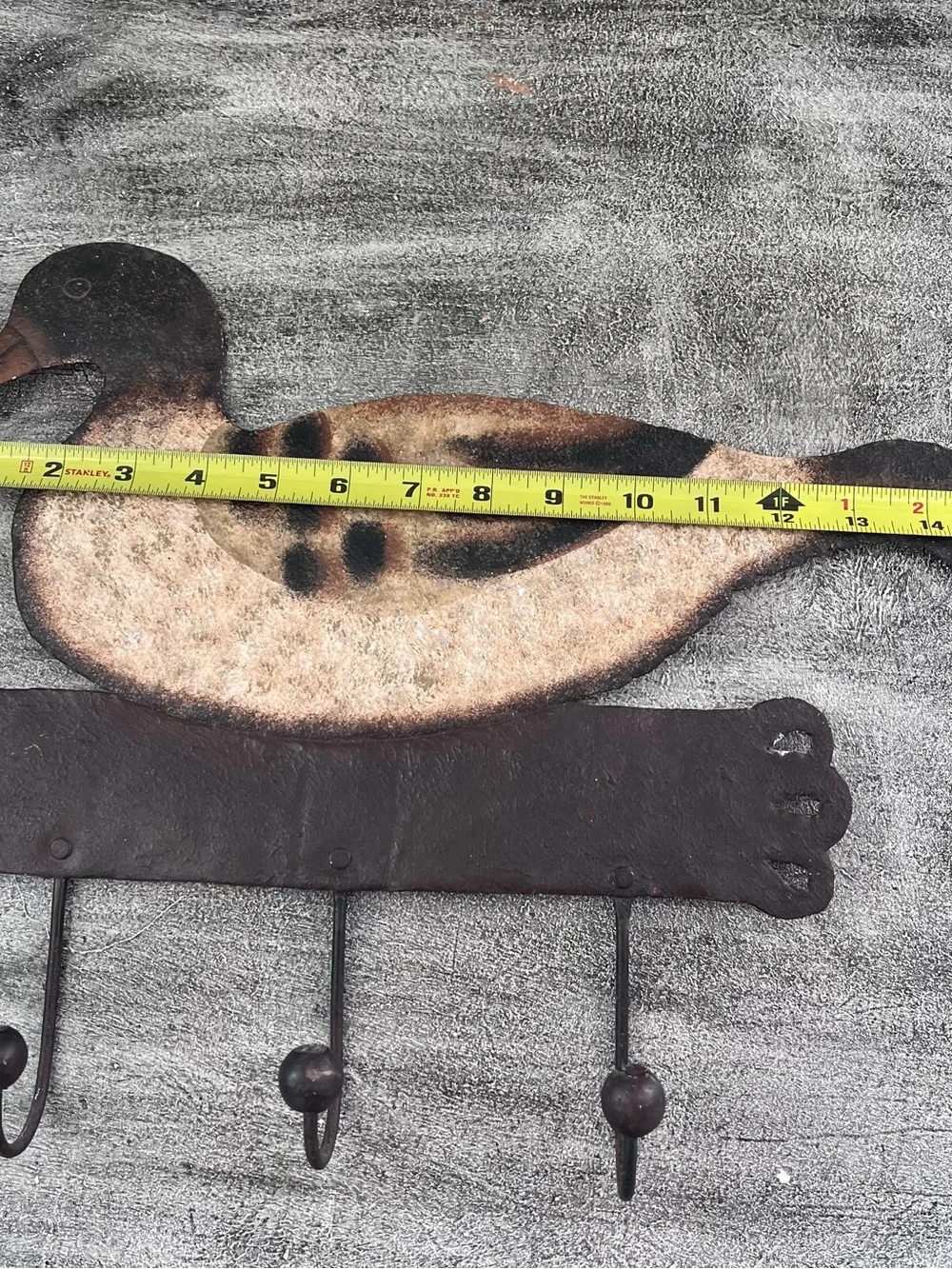 Vtg Handpainted Country Goose Metal Wall Rack 3 Hooks Keys Towels Utensils